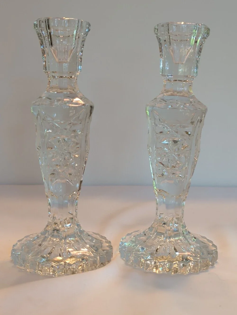 Candlesticks Pair Heavy Crystal Frosted Roses Hofbauer Germany Vintage 7.5